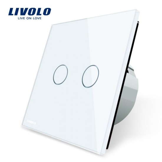 Intrerupator dublu cu touch Livolo cu rama din sticla alba