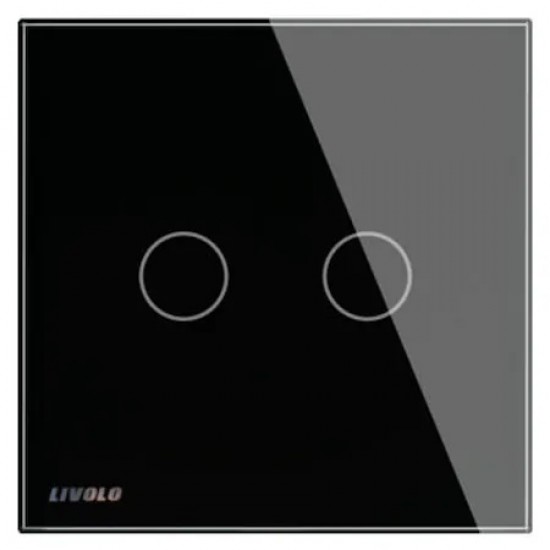 Intrerupator dublu cu touch Livolo cu rama din sticla neagra