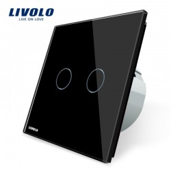 Intrerupator dublu cu touch Livolo cu rama din sticla neagra