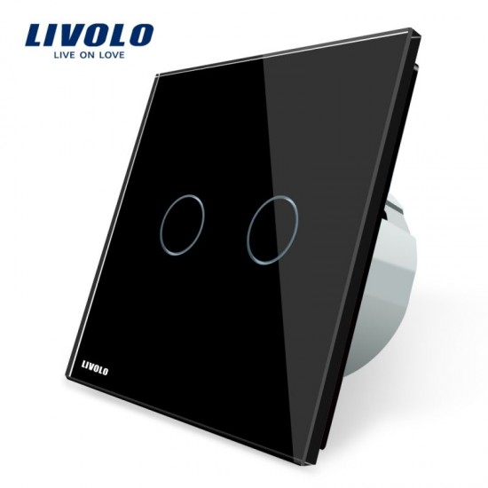 Intrerupator dublu cu touch Livolo cu rama din sticla neagra