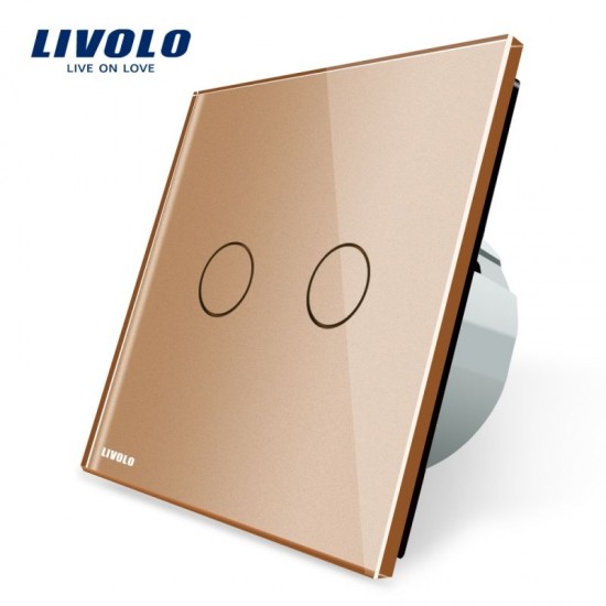 Intrerupator dublu cu touch Livolo cu rama din sticla aurie