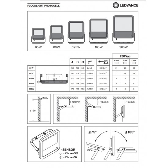 Proiector LED cu senzor crepuscular 65W LEDVANCE Corp Negru lumina neutra IP65
