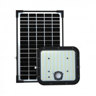 Proiector LED 30W corp negru cu senzor PIR si panou solar baterie LiFePO4 6.4V 6000mA inlocuibila si control inteligent cu telecomanda IP65