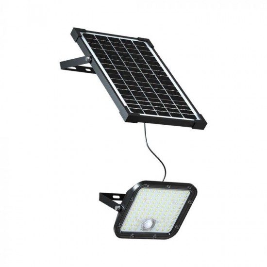 Proiector LED 30W corp negru cu senzor PIR si panou solar baterie LiFePO4 6.4V 6000mA inlocuibila si control inteligent cu telecomanda IP65