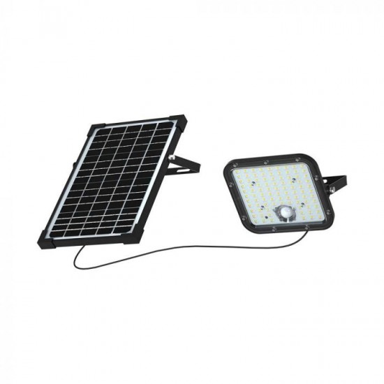Proiector LED 30W corp negru cu senzor PIR si panou solar baterie LiFePO4 6.4V 6000mA inlocuibila si control inteligent cu telecomanda IP65