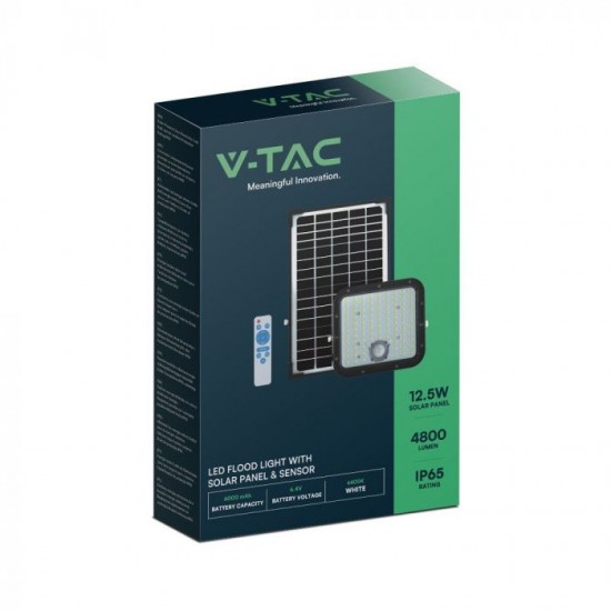 Proiector LED 30W corp negru cu senzor PIR si panou solar baterie LiFePO4 6.4V 6000mA inlocuibila si control inteligent cu telecomanda IP65