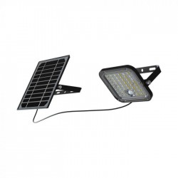 Proiector LED 10W corp negru cu senzor PIR si panou solar baterie LiFePO4 3.7V 3600mA inlocuibila si control inteligent cu telecomanda IP65