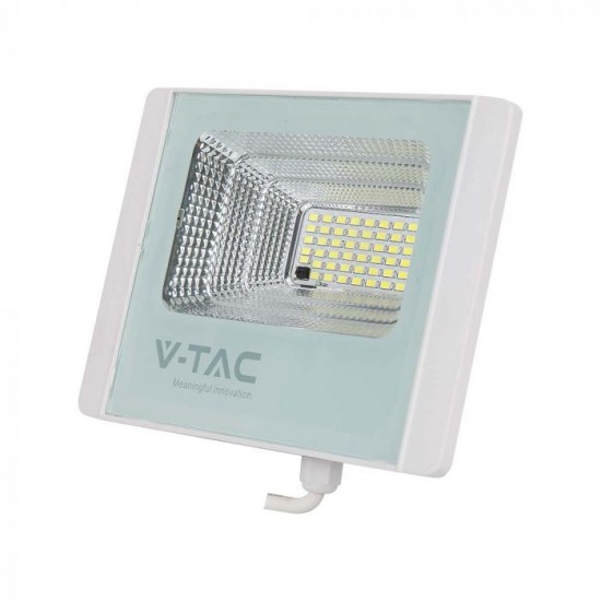 Proiector LED 20W corp alb cu panou solar si telecomanda cu functii multiple IP65
