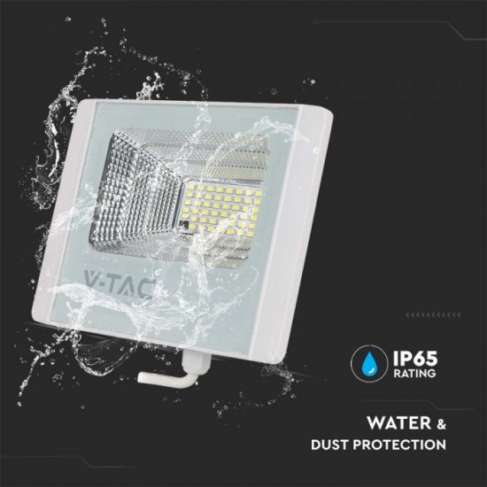 Proiector LED 20W corp alb cu panou solar si telecomanda cu functii multiple IP65