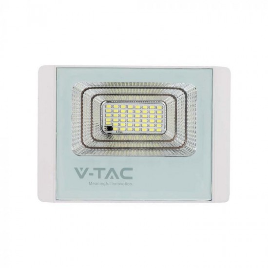 Proiector LED 20W corp alb cu panou solar si telecomanda cu functii multiple IP65