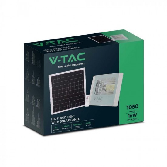 Proiector LED 16W corp alb cu panou solar si telecomanda cu functii multiple IP65 4000K