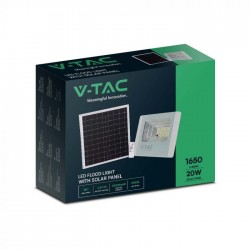 Proiector LED 20W corp alb cu panou solar si telecomanda cu functii multiple IP65