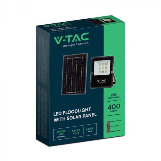Proiector LED 6W corp negru cu panou solar 50W si telecomanda cu functii multiple IP65