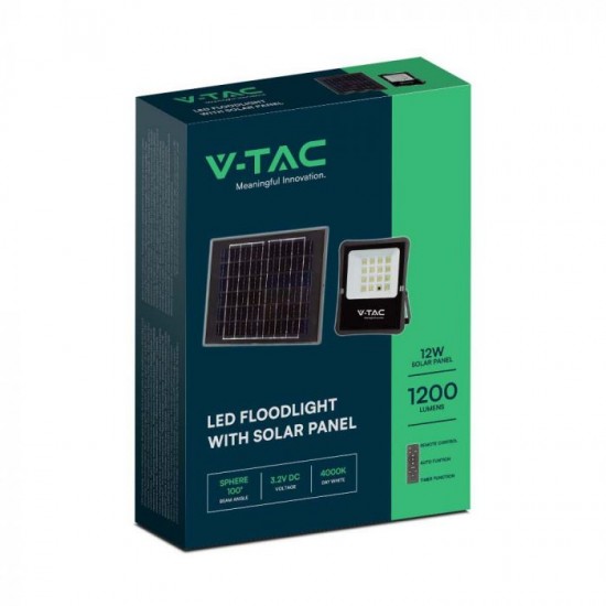Proiector LED 12W corp negru cu panou solar 100W si telecomanda cu functii multiple IP65