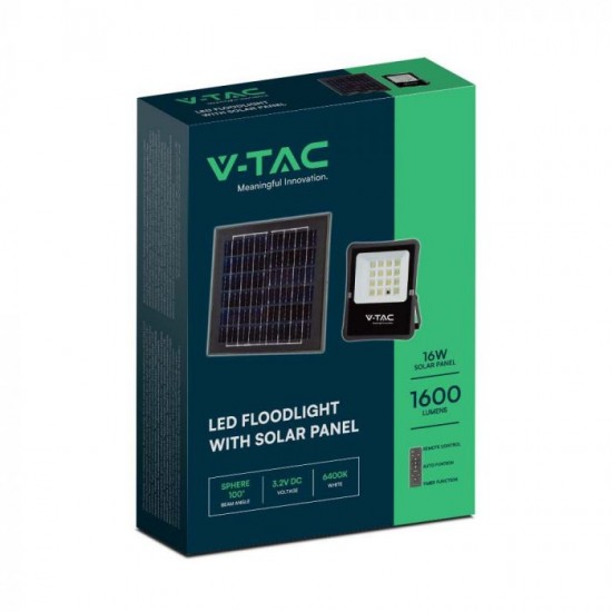 Proiector LED 16W corp negru cu panou solar 200W si telecomanda cu functii multiple IP65