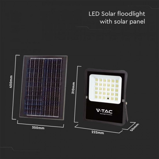 Proiector LED 20W corp negru cu panou solar 300W si telecomanda cu functii multiple IP65