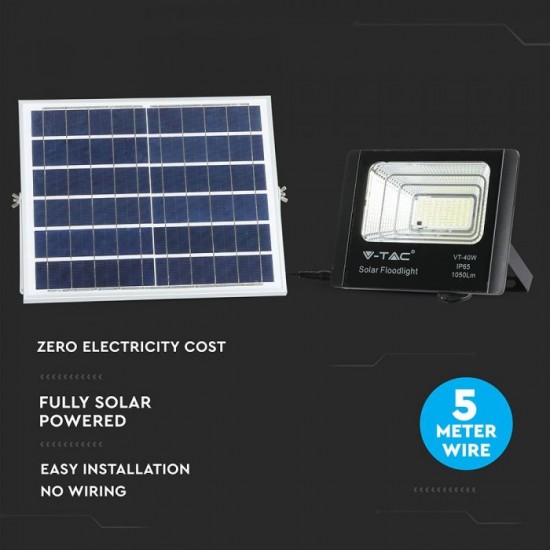Proiector LED negru 16W Alb Neutru cu panou solar
