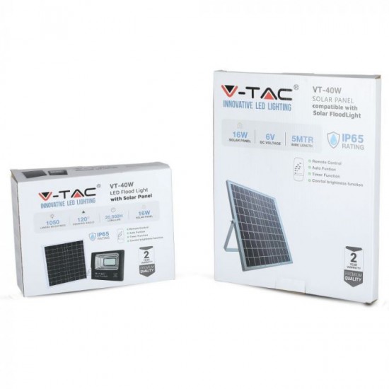 Proiector LED negru 16W Alb Neutru cu panou solar
