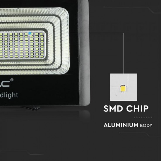 Proiector LED negru 20W Alb Neutru cu panou solar