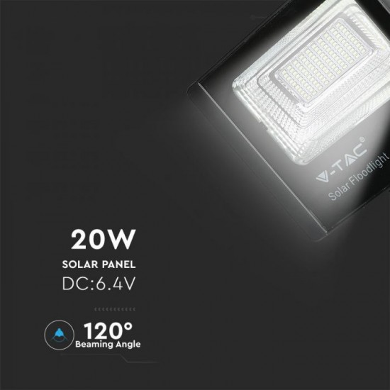 Proiector LED negru 20W Alb Neutru cu panou solar