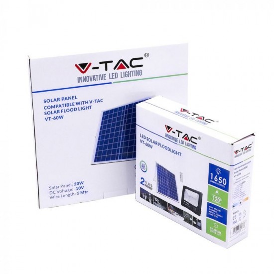 Proiector LED negru 20W Alb Neutru cu panou solar