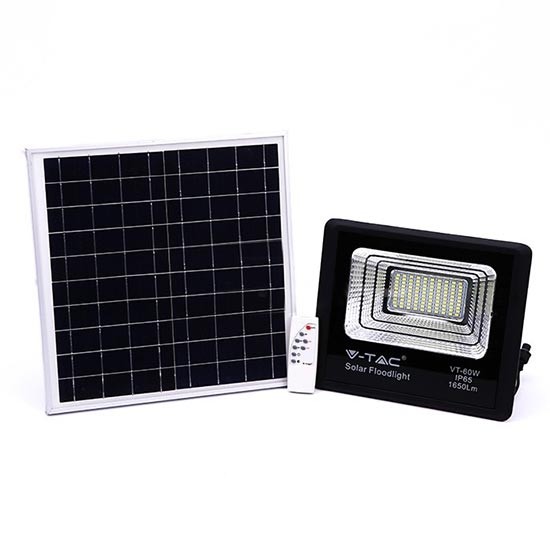 Proiector LED negru 20W Alb Neutru cu panou solar