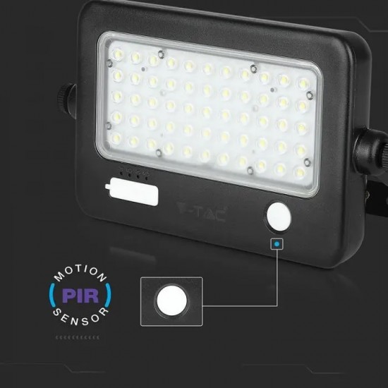Proiector LED 10W cu senzor PIR panou solar si port USB corp negru lumina neutra IP65