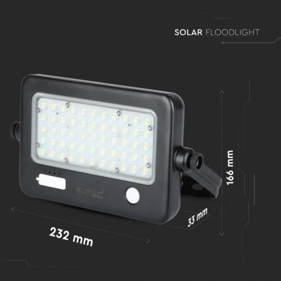 Proiector LED 10W cu senzor PIR panou solar si port USB corp negru lumina neutra IP65