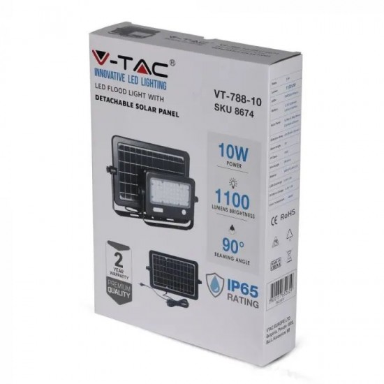 Proiector LED 10W cu senzor PIR panou solar si port USB corp negru lumina neutra IP65