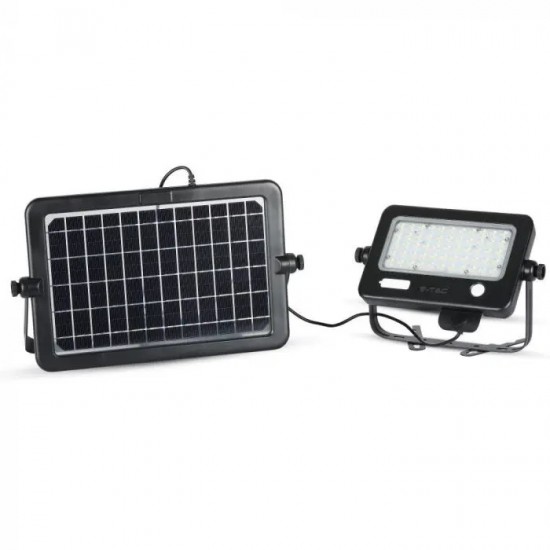 Proiector LED 10W cu senzor PIR panou solar si port USB corp negru lumina neutra IP65