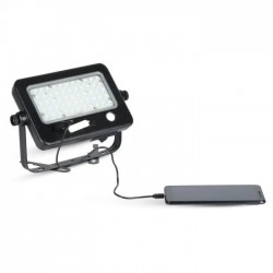 Proiector LED 10W cu senzor PIR panou solar si port USB corp negru lumina neutra IP65