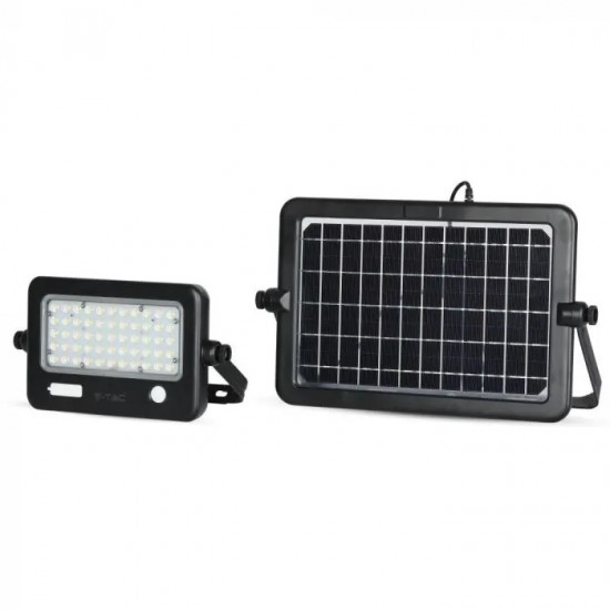 Proiector LED 10W cu senzor PIR panou solar si port USB corp negru lumina neutra IP65