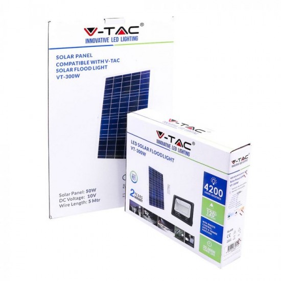 Proiector LED negru 50W Alb Neutru cu panou solar si telecomanda cu functii multiple