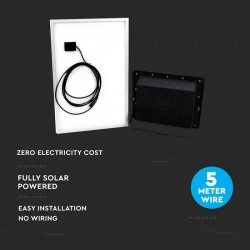 Proiector LED negru 50W Alb Neutru cu panou solar si telecomanda cu functii multiple