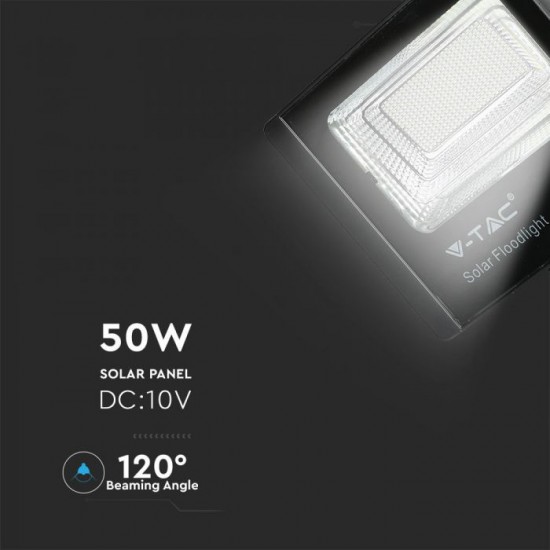 Proiector LED negru 50W Alb Neutru cu panou solar si telecomanda cu functii multiple