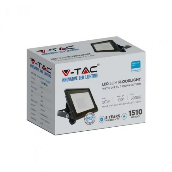 Proiector LED 20W cip SAMSUNG conexiune directa Corp Negru IP65