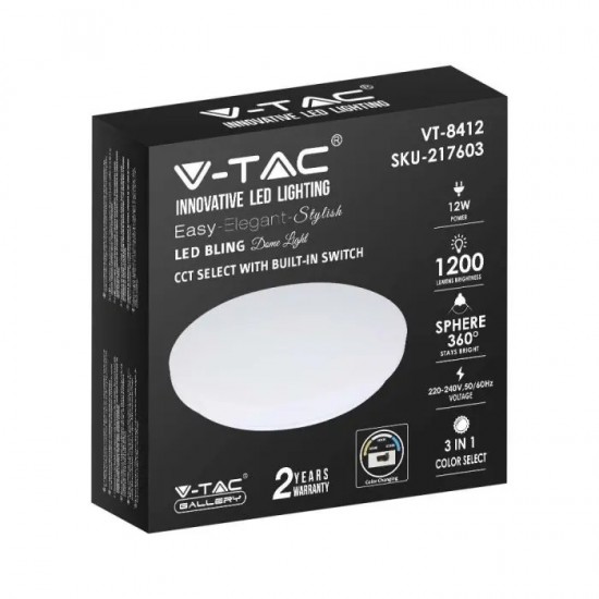 Plafoniera LED rotunda 12W 260mm opala 3 in 1