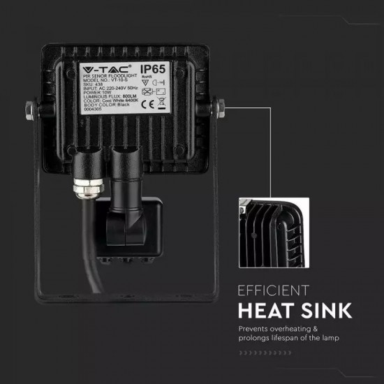 Proiector LED cu senzor 10W Cip SAMSUNG Corp Negru Alb