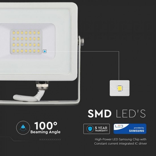 Proiector LED 20W Cip Samsung Corp Alb Alb Rece