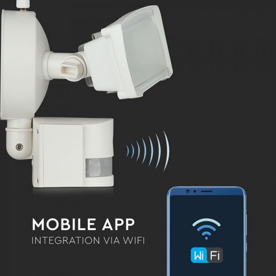 Proiector LED 18W Senzor WiFi si Camera Alb Rece