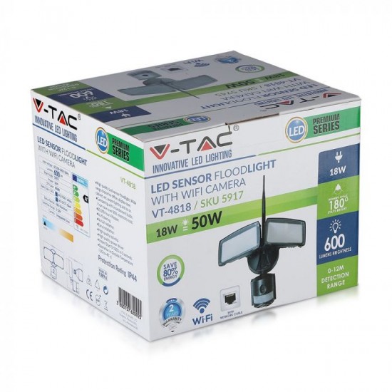 Proiector LED 18W Senzor WiFi si Camera Alb Rece Corp Negru