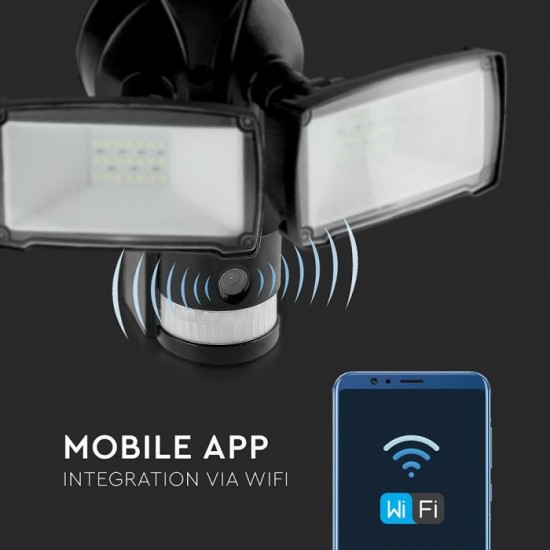 Proiector LED 18W Senzor WiFi si Camera Alb Rece Corp Negru