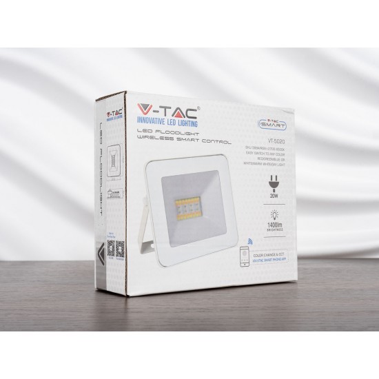Proiector LED Smart 20W cu Bluetooth RGB + alb cald, neutru, rece Corp Alb