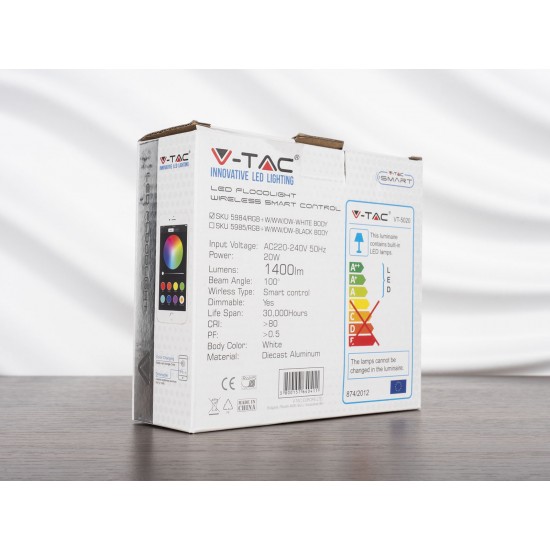 Proiector LED Smart 20W cu Bluetooth RGB + alb cald, neutru, rece Corp Alb