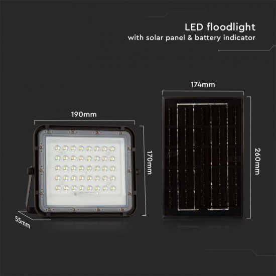 Proiector LED 6W corp negru cu panou solar 40W baterie fast charge inlocuibila si control inteligent cu telecomanda IP65