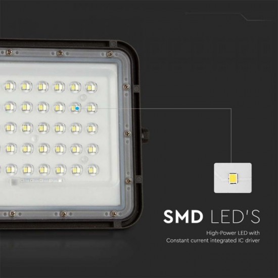 Proiector LED 10W corp negru cu panou solar 80W baterie fast charge inlocuibila si control inteligent cu telecomanda IP65