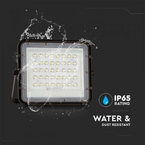 Proiector LED 10W corp negru cu panou solar 80W baterie fast charge inlocuibila si control inteligent cu telecomanda IP65