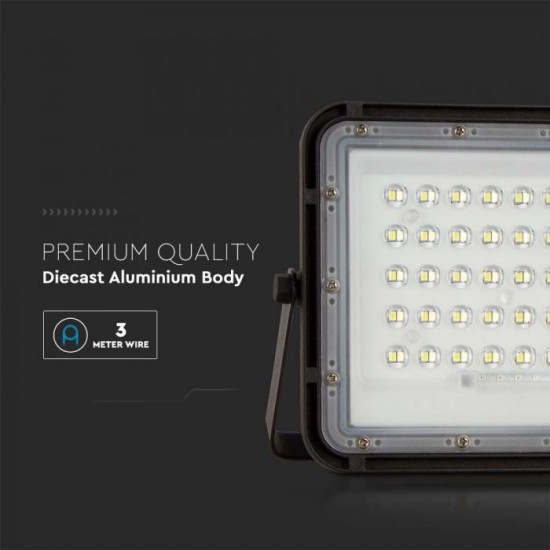 Proiector LED 10W corp negru cu panou solar 80W baterie fast charge inlocuibila si control inteligent cu telecomanda IP65