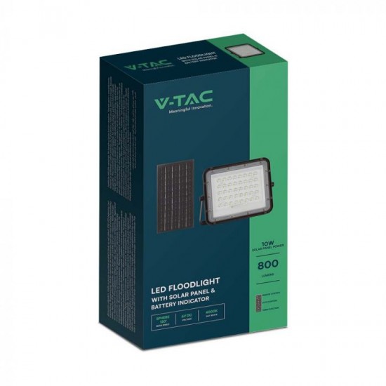 Proiector LED 10W corp negru cu panou solar 80W baterie fast charge inlocuibila si control inteligent cu telecomanda IP65