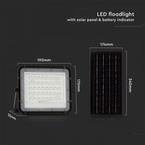 Proiector LED 10W corp negru cu panou solar 80W baterie fast charge inlocuibila si control inteligent cu telecomanda IP65